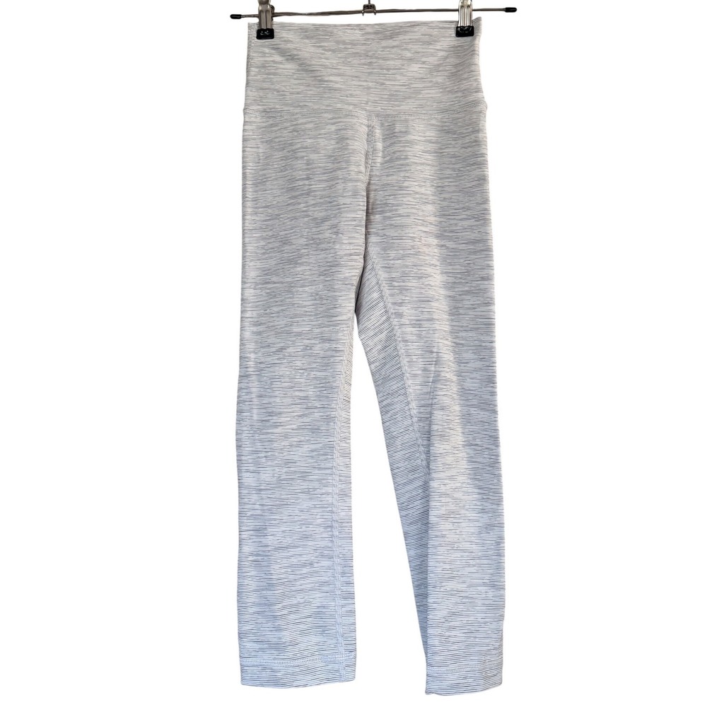 Lululemon High Rise Crop Leggings Grey White Space Dye Striped Sz 4 Wunder Under